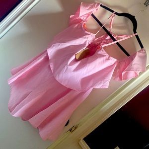 Pink shirt romper with crochet detail new with tags